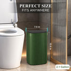 Small Bathroom Trash Can with Lid Plastic Garbage Can 2.1 Gallon Green