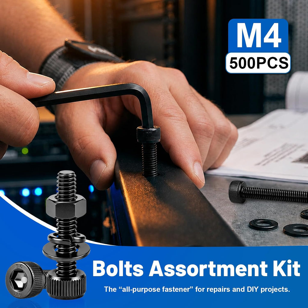 500PCS M4 Socket Head Bolts Assortment Kit, M4x6/8/12/16/20/30mm Screw