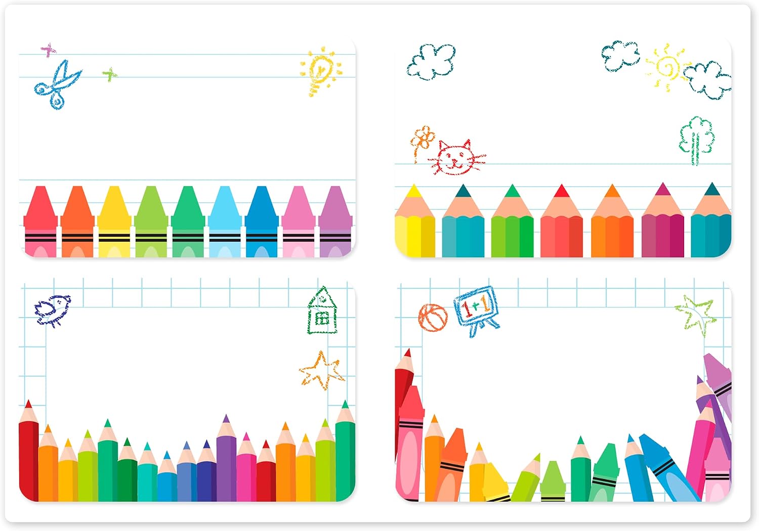 Colorful Crayon Name Tag Stickers 80pcs Kids Labels | Sticker labels to write on for notebooks, school supplies, name