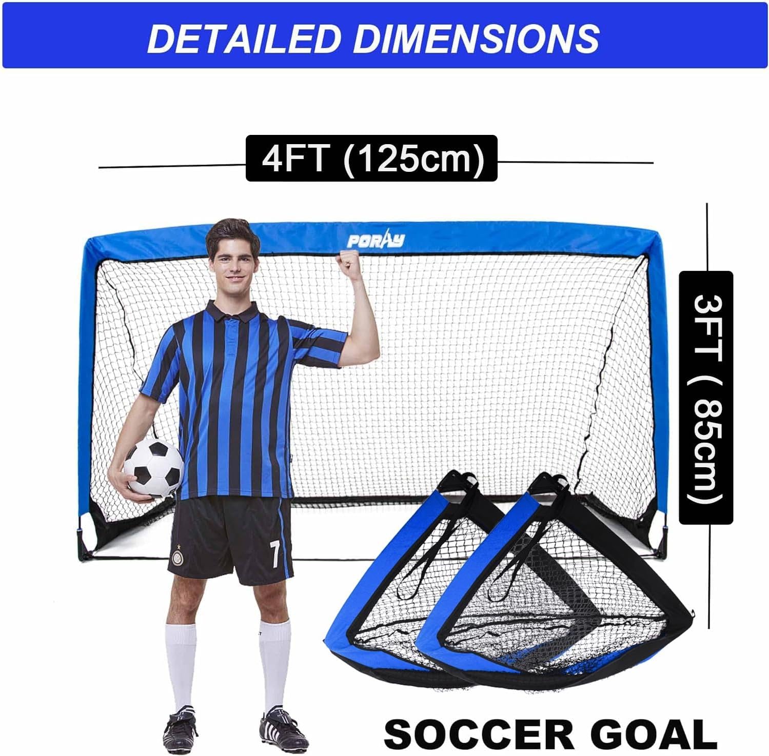 Poray Portable Soccer Goal Pop Up Soccer Net for Kids and Adults with 210D Oxford Fabric & Extra Stakes,Birthday Gift