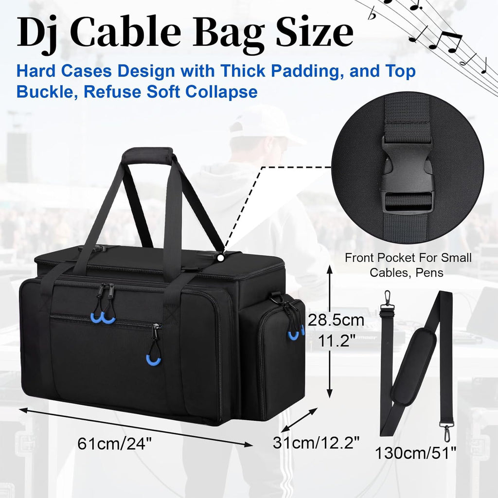 Large Dj Cable Bag with Detachable Dividers, Bottom Pad | Dj Bag for Equipment and Accessories with Laptop and