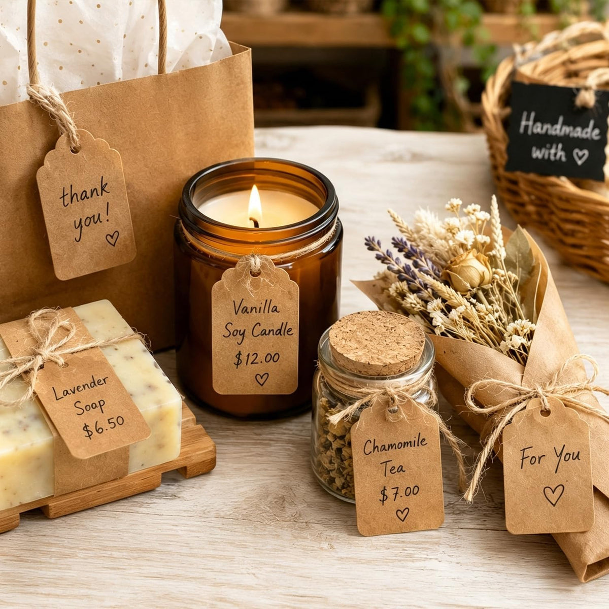 500Pcs Price Tags with String Attached, 1.4x1.8 in Kraft Paper Tag