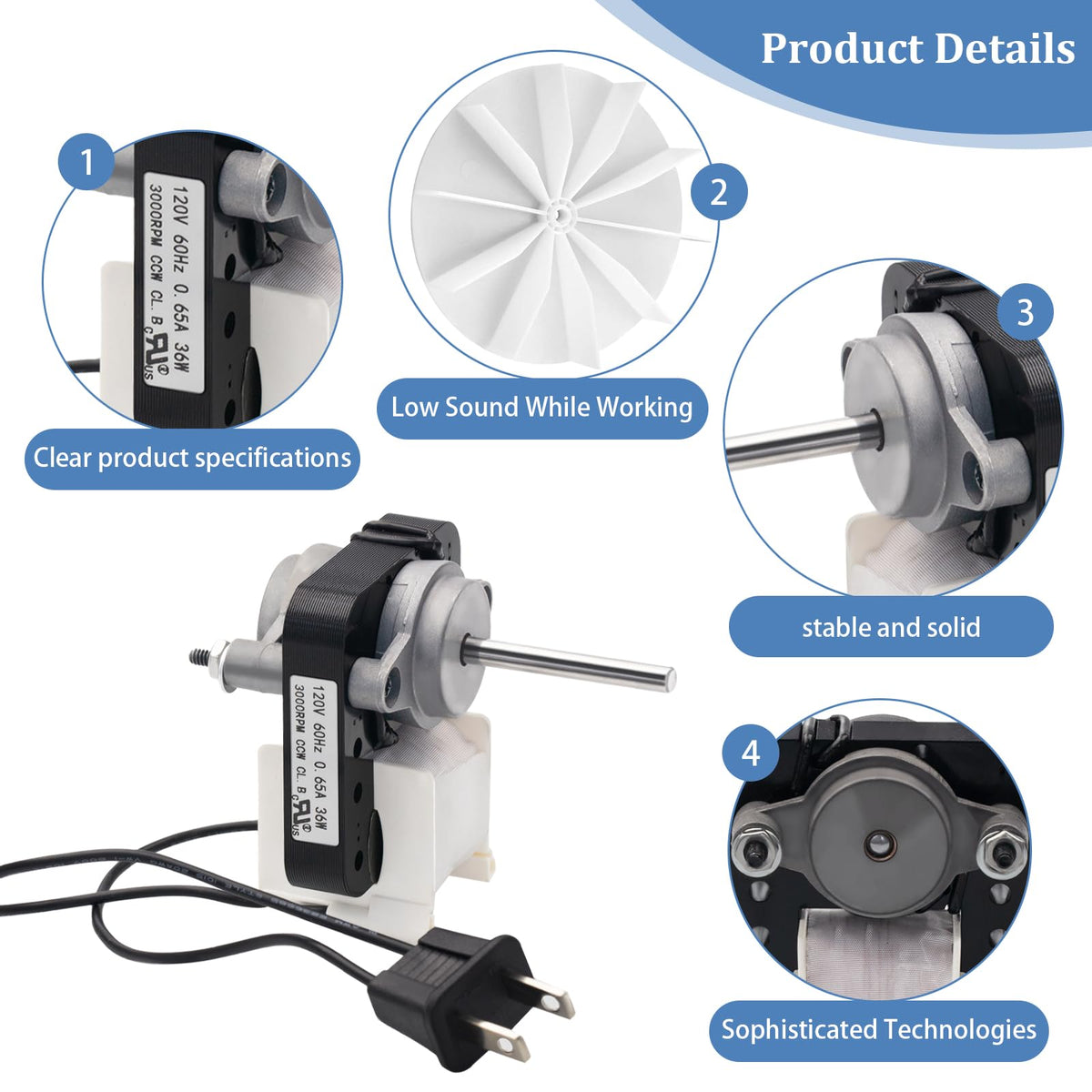 Universal Bathroom Vent Exhaust Fan Motor Replacement Electric Motors Kit SM550 for Nuton Broan 50CFM, 120V Replace C01575 65100 EM550 EM750