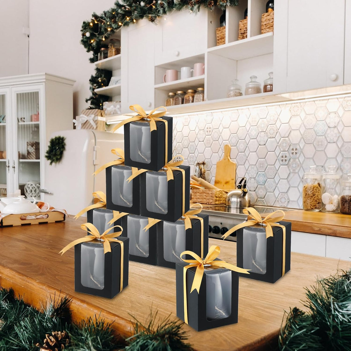 50 Pack Gift Boxes for 9 oz Stemless Wine Glass, Black