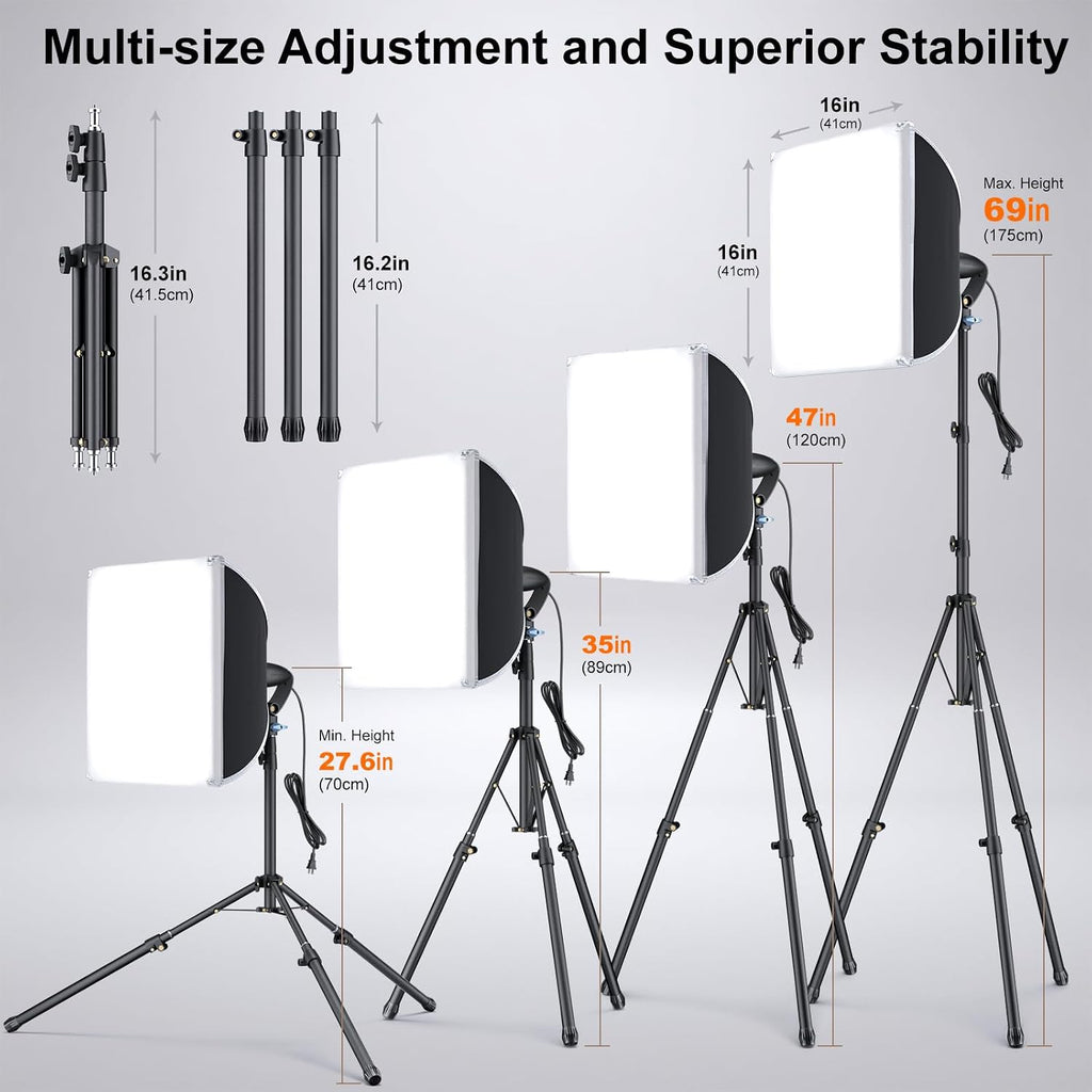 16"x16" Softbox Lighting Kit with 85W LED Bulb & Adjustable Tripod | Professional photography lighting kit, ideal for