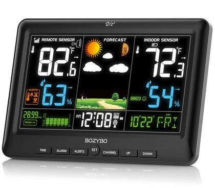 Weather Station Wireless Indoor Outdoor Thermometer Atomic Clock | Large Display, DST Adjustment, Wireless, Indoor
