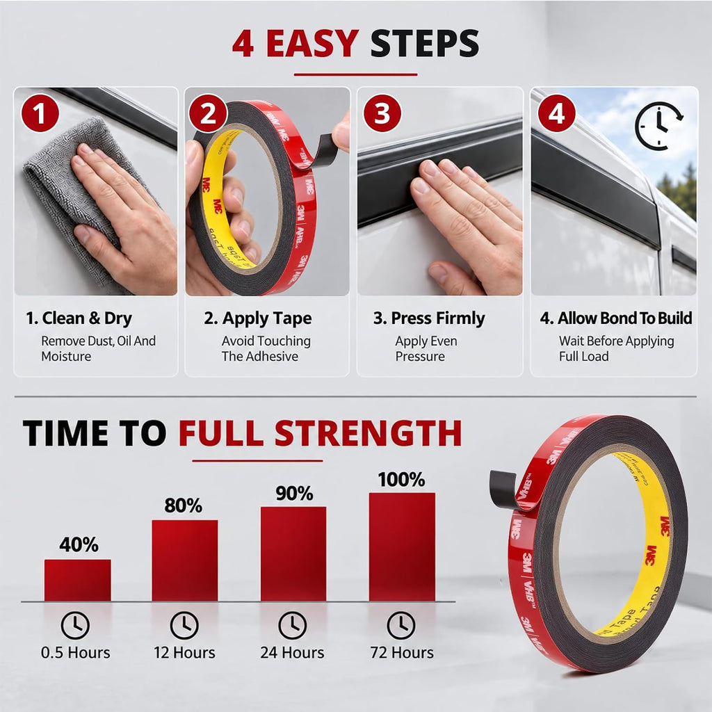 3M 5925 Double Sided Tape, 0.5 in x 16.4 ft Heavy Duty Foam Tape, 2 Pack