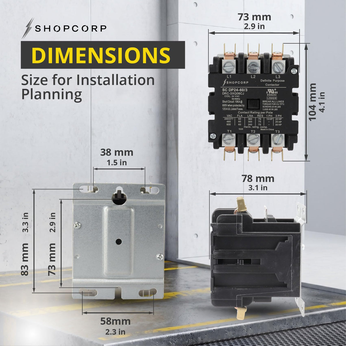 60 Amp AC Contactor, 3 Pole Contactor, 24V Coil, UL Recognized
