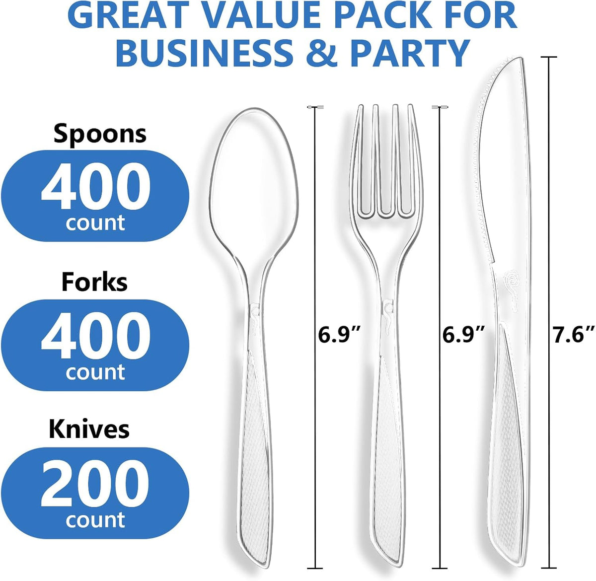 1000 Count Plastic Silverware Heavy Duty -Spoons,Forks,Knives