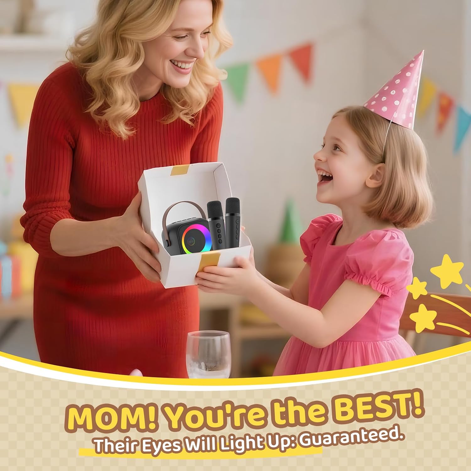Mini Karaoke Machine, Portable Bluetooth Karaoke Speaker with 2 Wireless Microphones, Singing Machine with Party