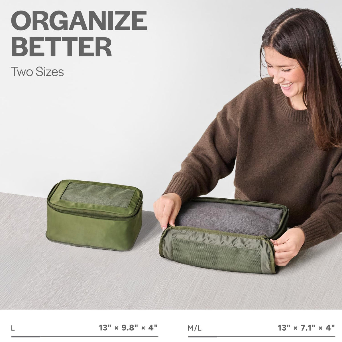 Compression Packing Cubes for Travel, 2-Pack, Olive