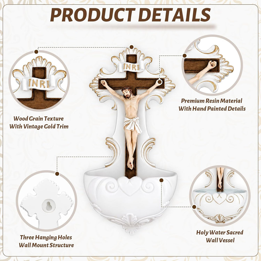 Jesus Holy Water Font Roman Crucifix Jesus Florentine Style Crucifix Wall Hanging Stoup for Church Home Decor