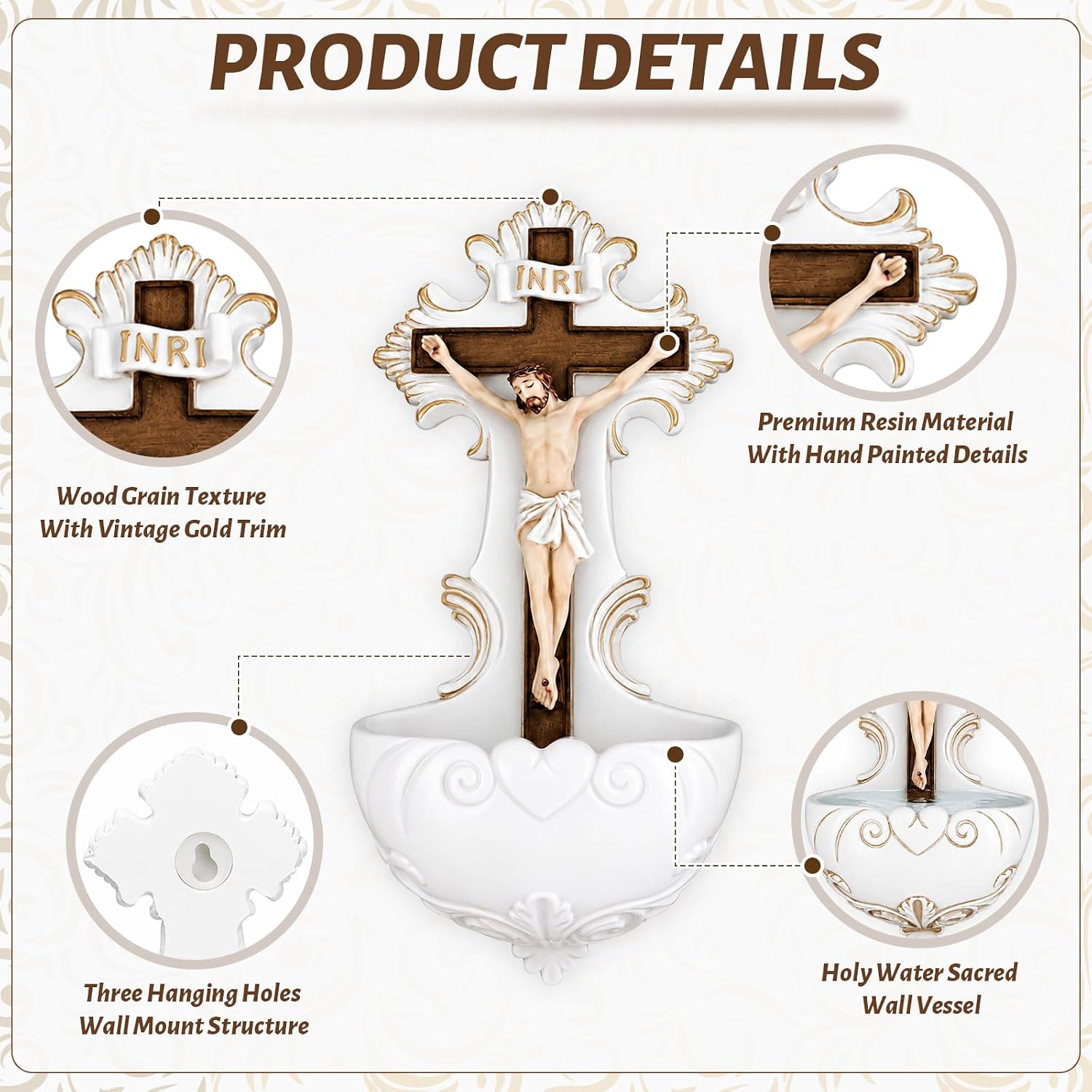 Jesus Holy Water Font Roman Crucifix Jesus Florentine Style Crucifix Wall Hanging Stoup for Church Home Decor