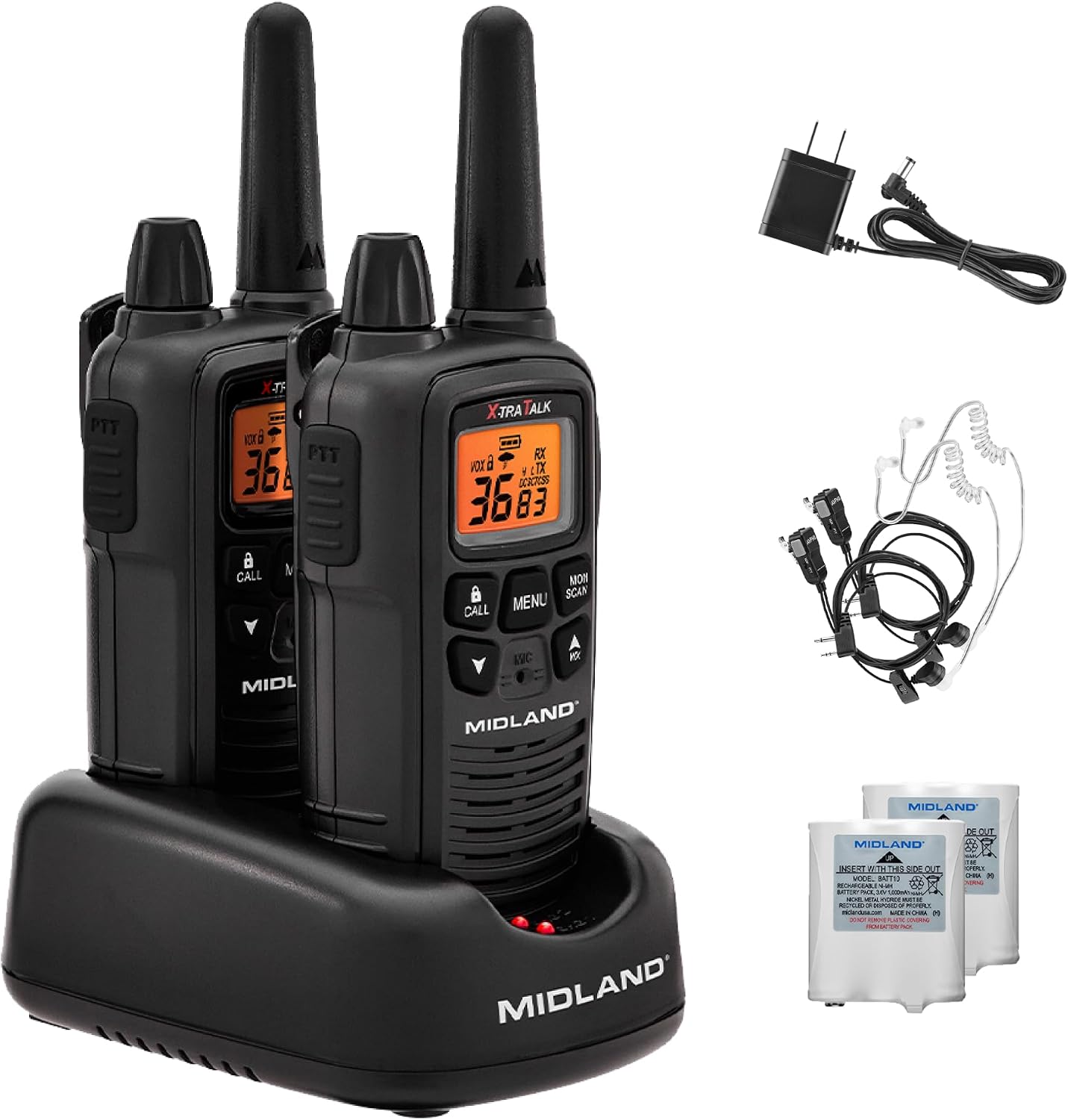 LXT600BB FRS Business Walkie Talkies - Long Range 36-Channel Two-Way Radios with Headsets and Charging Base, NOAA