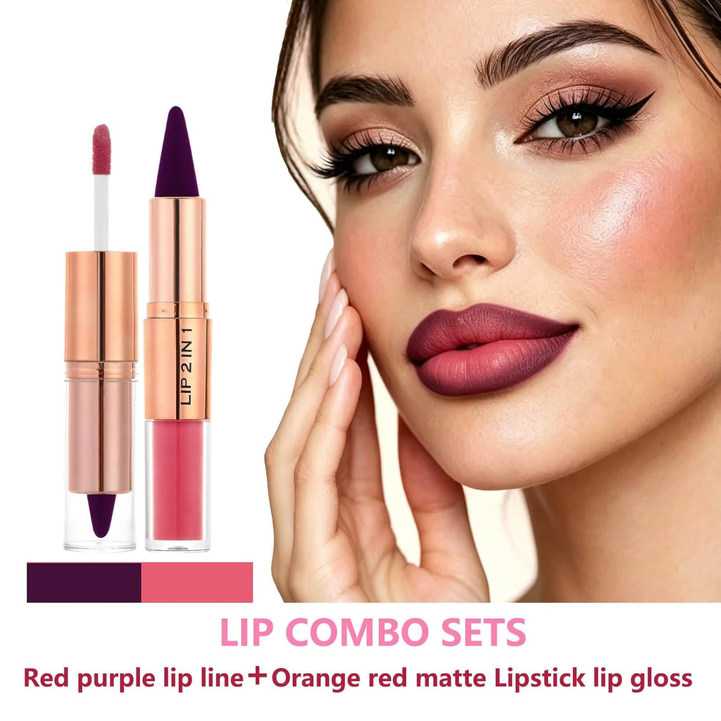 lip liner and lipstick combo 2 in 1 dual ended matte liquid lipstick long lasting waterproof highly pigmented lip