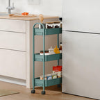 Slim Rolling Cart, Metal Frame Utility Rolling 3-Tier Narrow Storage Cart