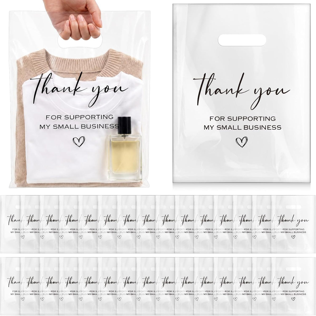200 Pcs Clear Plastic Shopping Bags Die Cut Handle, 12 x 9 Inches