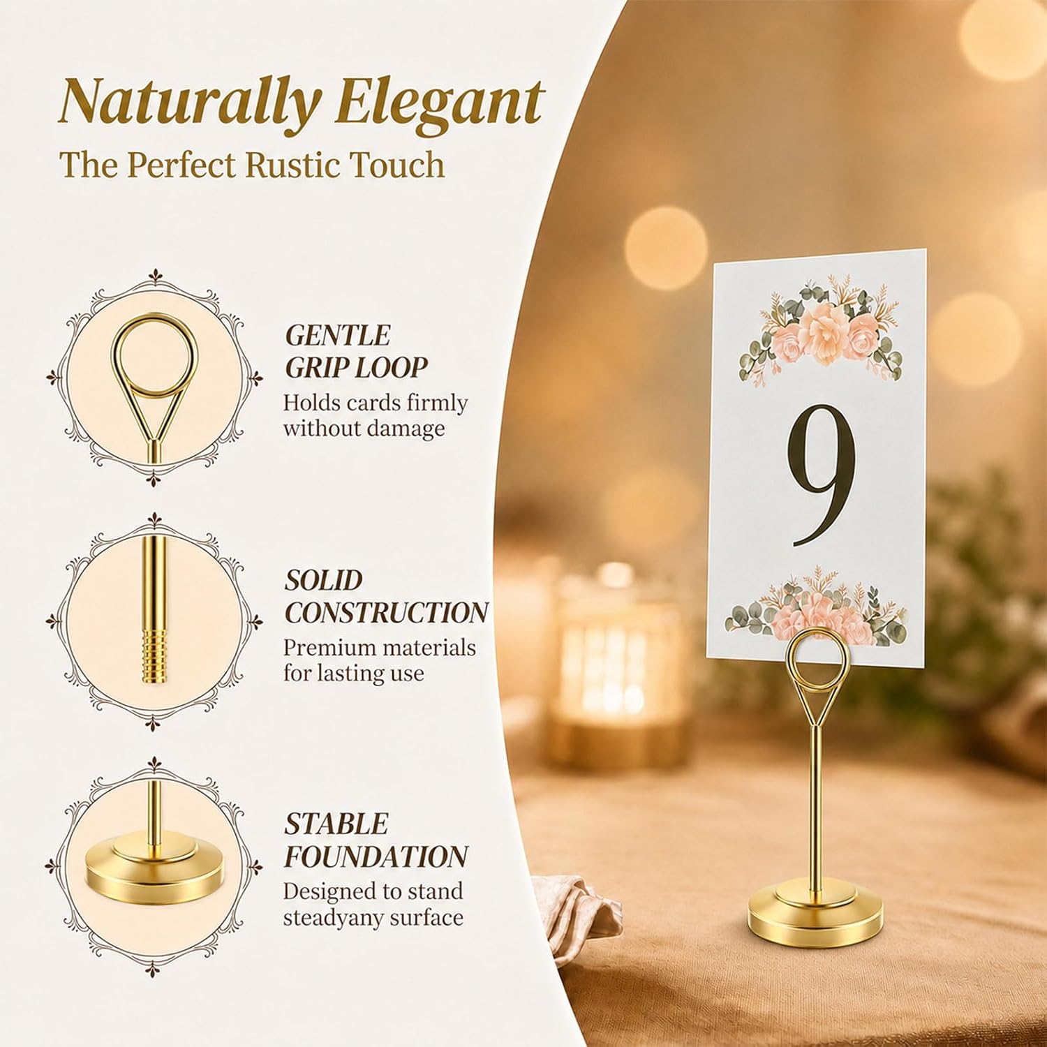 12 Pcs Gold Table Number Holders, 4 Inch Tall Place Card Holders for Table, Sturdy Photo Picture Holders with
