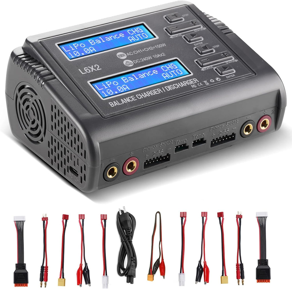 LiPo Battery Charger Dual 10A RC Fast Balance Battery Charger Discharger | RC Car Drone Chargers for 1S-6S LiPo