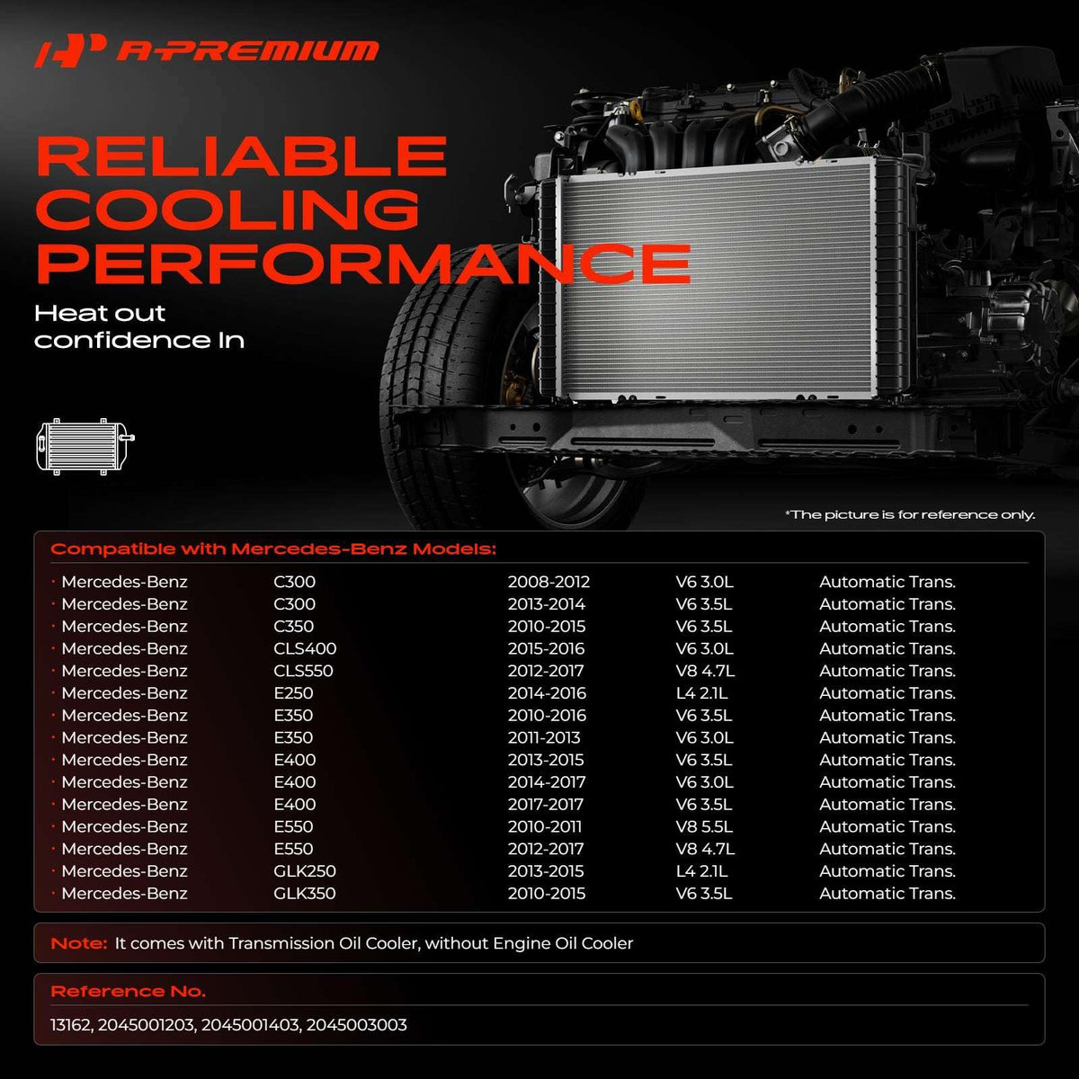 A-Premium Engine Coolant Radiator Assembly with Transmission Oil Cooler