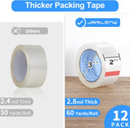 12 Rolls Clear Packing Tape, Heavy Duty Packaging Tape (Pack of 2)