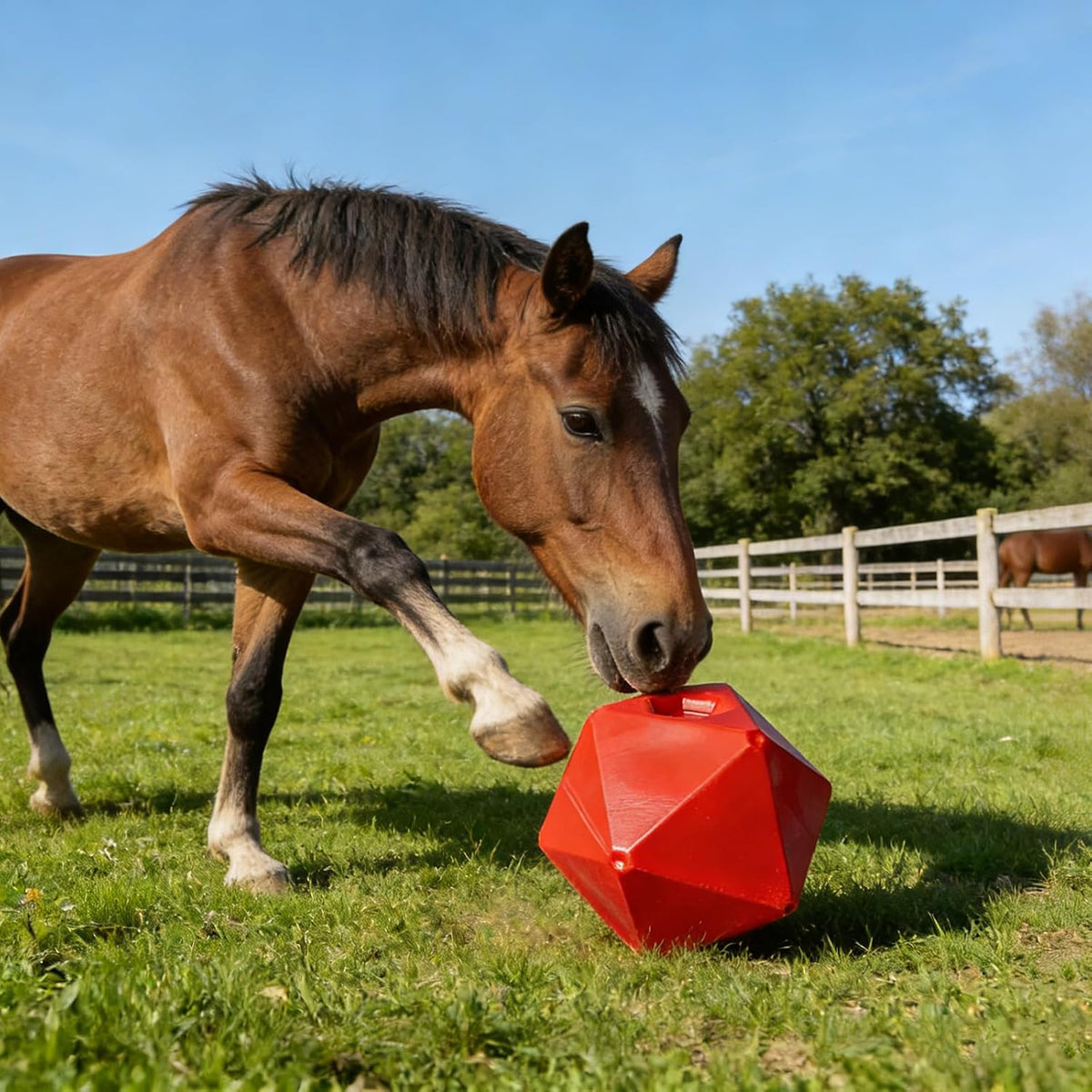 Red 9 in / 23 Cm Horse Treat Ball Feeder Toy, Food-Safe Pp Equine Play Ball, Entertainment for Boredom, Stress