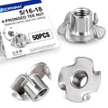 50PCS 5/16"-18 T Nuts for Wood, Zinc-Plated 4-Prong Tee Nuts