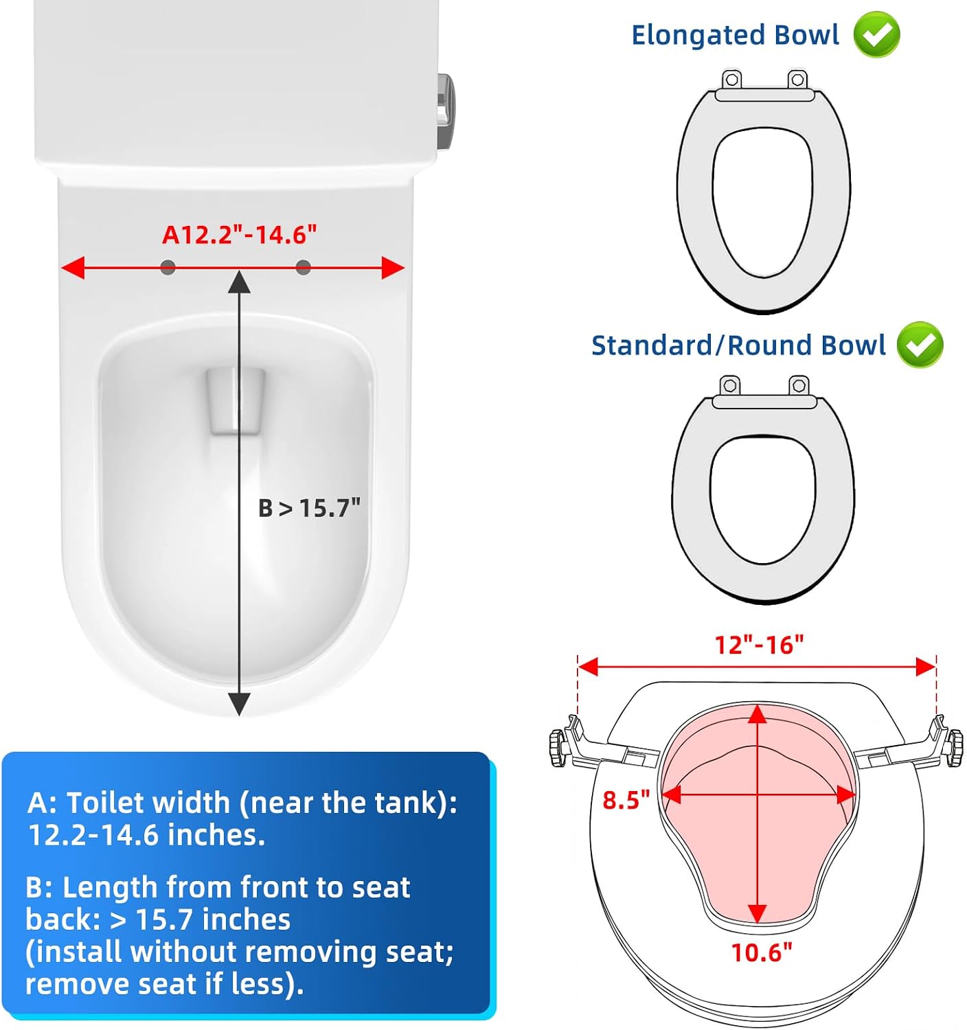 Raised Toilet Seat with Lid for Elderly, 6" High Toilet Seat for Elongated or Standard Commode, Raised Toilet Seat