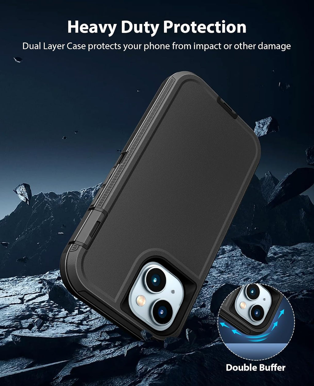 for iPhone 15 5G Case Heavy Duty Tough & Rugged Protection - Black | Dropproof & Dual-Layer Protective Back Cover