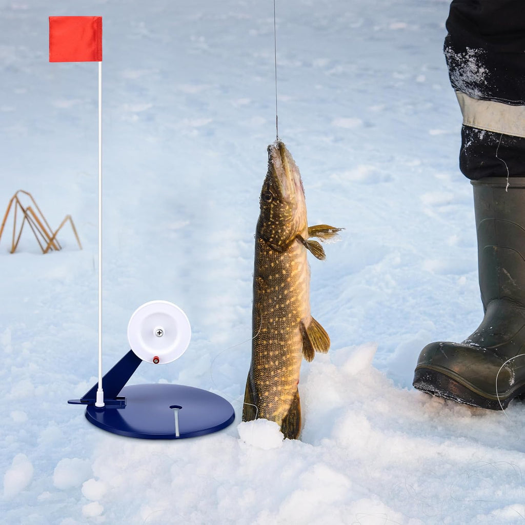 2 Packs Ice Fishing Tip-ups Flag Marker Rod with Portable Pole Flags for Tip-up Anglers Accessory Ice Fishing