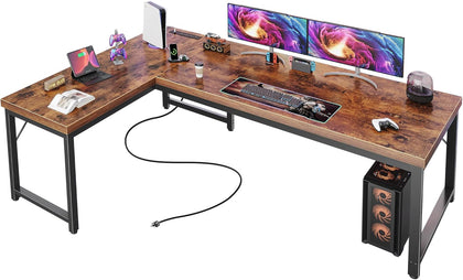 63 Inch L Shaped Desk with Power Outlets and USB-C Port, 0.95 Inch Thicker Desktop, Reversible Computer Desk, Larger