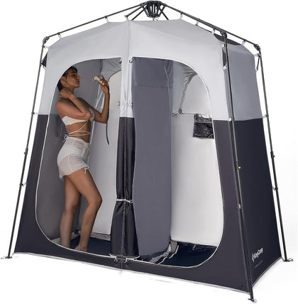 Instant Shower Tent, Portable Superior Stable Privacy Shelter, 2 Large Rooms Outdoor Toilet Tent with Floor for