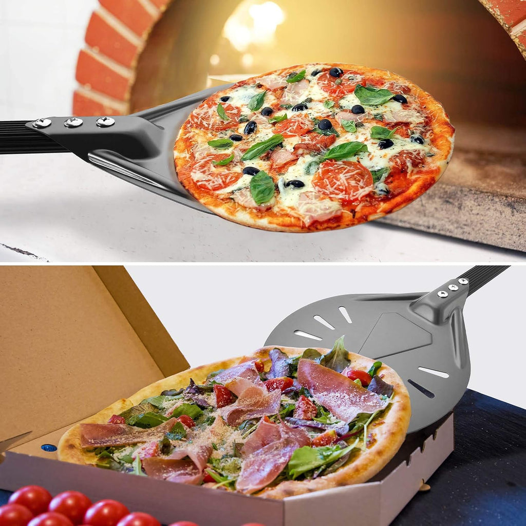 Turning Pizza Peel with 8" Aluminum Round Pizza Paddle,23.6" Overall,Outdoor Pizza Oven Accessories