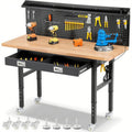 60-Inch Heavy Duty Workbench with Wheels, Adjustable Height