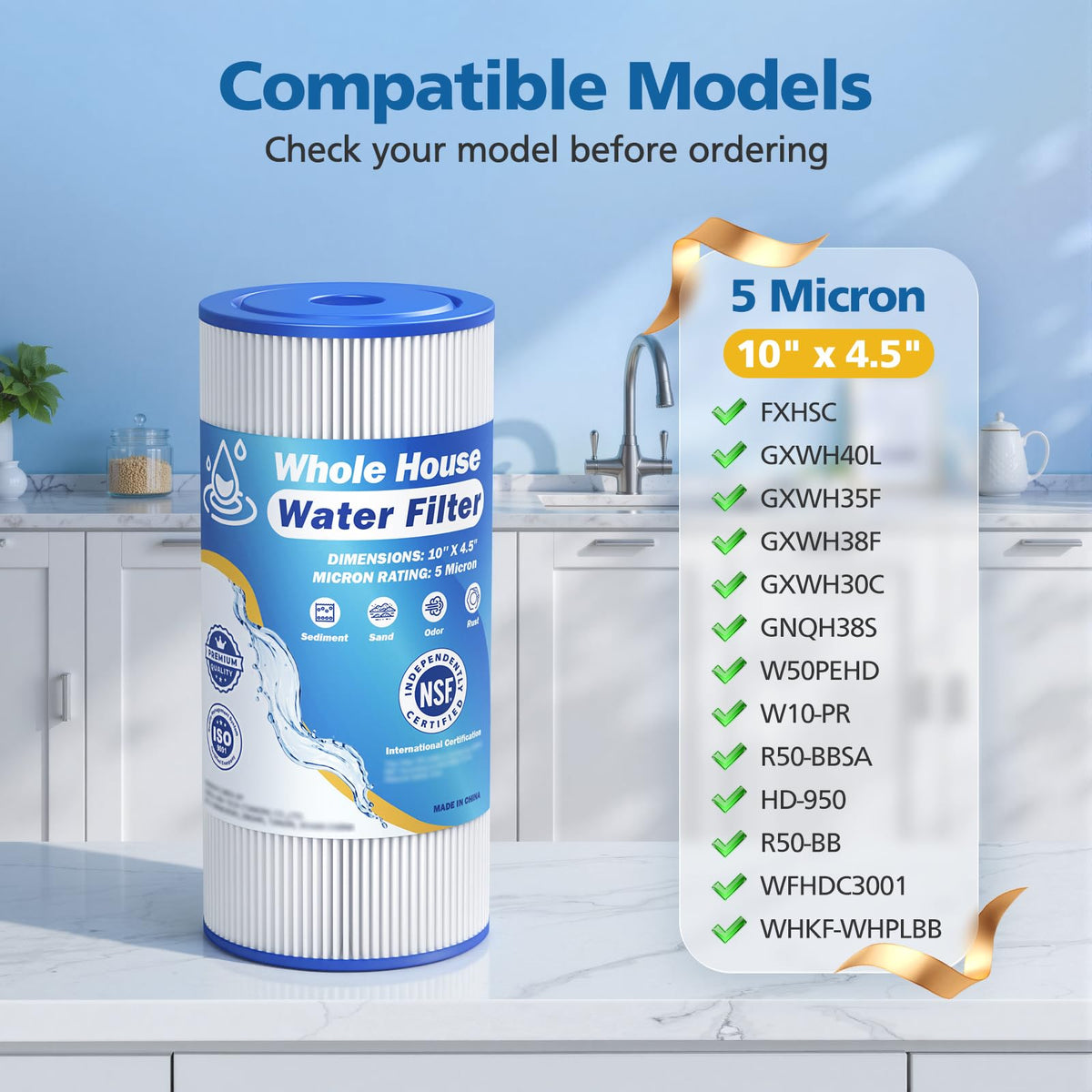 5 Micron 10" x 4.5" Whole House Water Filter Compatible with GE FXHSC