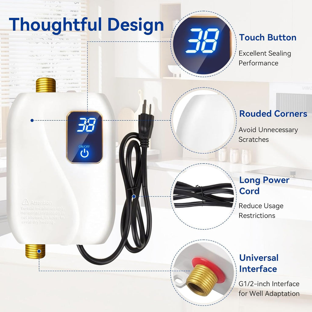 110V Tankless Water Heater Electric, 3000W Tankless Electric Water Heater Instant, Under Sink Water Heater with
