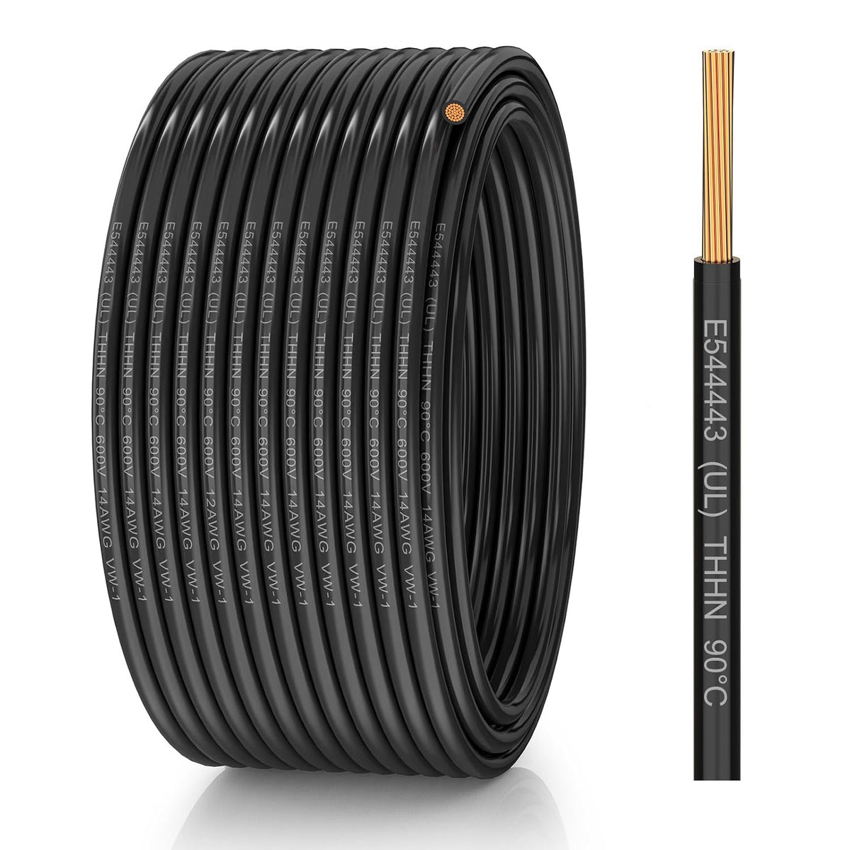 14 Gauge THHN Wire, Stranded Oxygen-Free Copper Wire, Black, 50FT