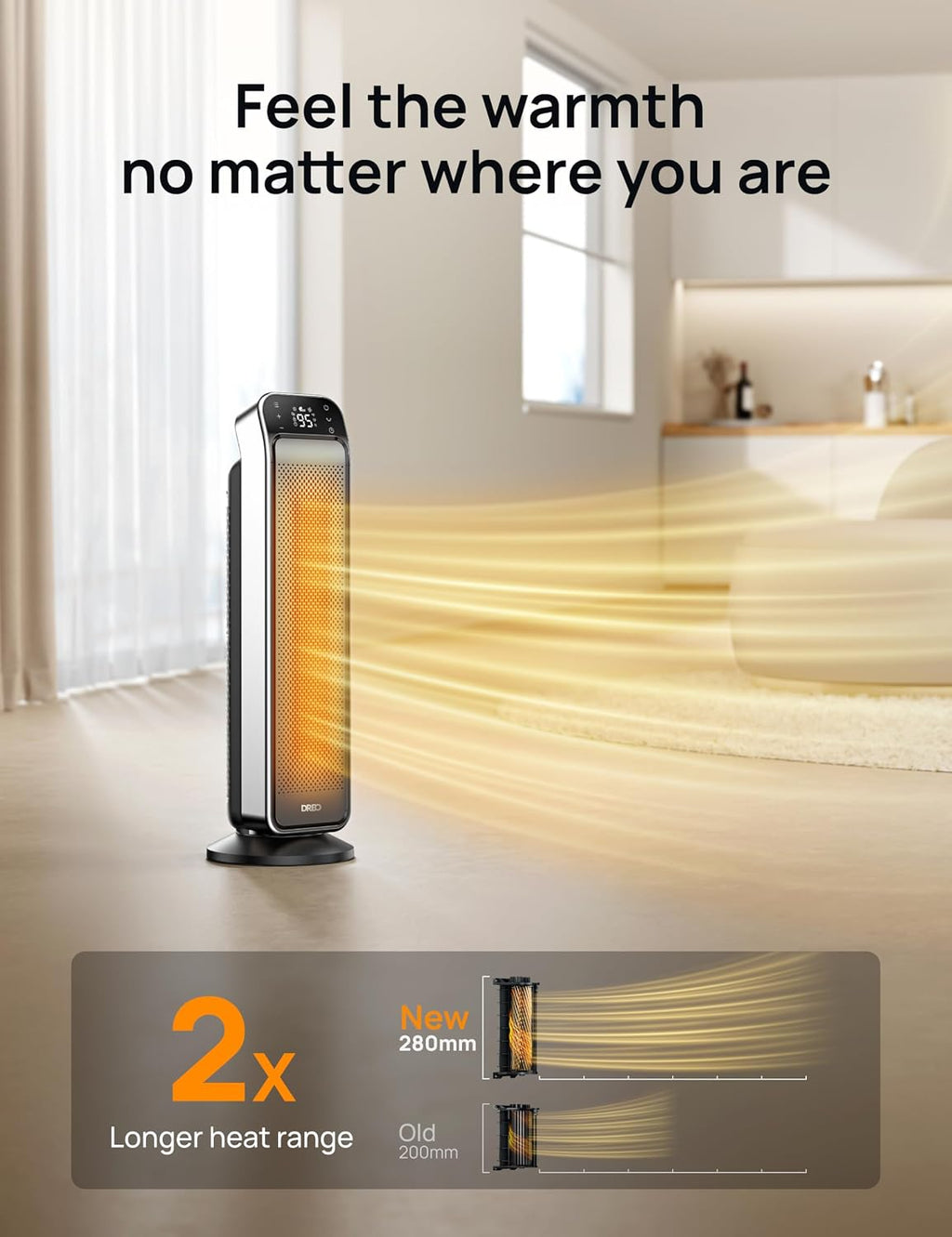 Space Heater Indoor, 25" 11.5ft/s Fast Portable Room Heater with Remote and Thermostat, 3 Modes, Overheating &