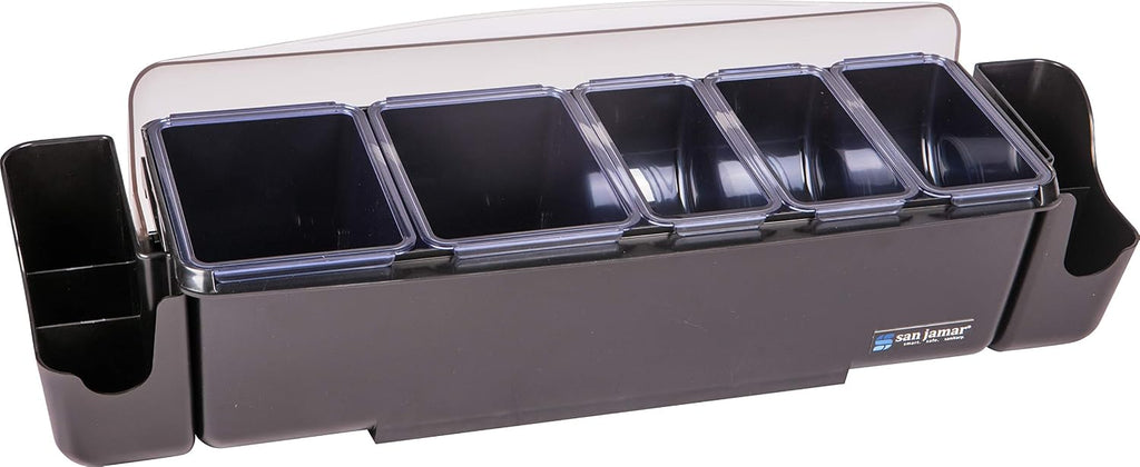 Dome Garnish Center 5 Tray with Caddies for Kitchen, Bar, And Restaurants, Plastic, 9 Pints, Black