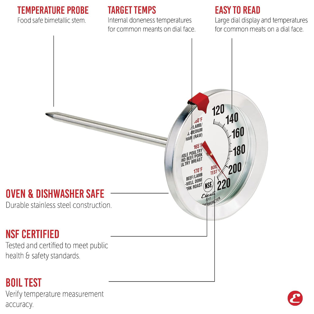 AH1 Stainless Steel Oven Safe Meat Thermometer, Extra Large 2.5-inches Dial, Temperature Labeled for Beef, Poultry
