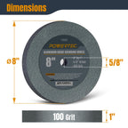 POWERTEC Bench Grinder Wheel, 8 Inch Grinding Wheel 100 Grit, Aluminum Oxide, 8 Bench Grinder Wheels for Pedestal & Benches, 1" Thick 5/8" Arbor, Sharpening Shaping Drill Bits, Knife, Stone - 15522V