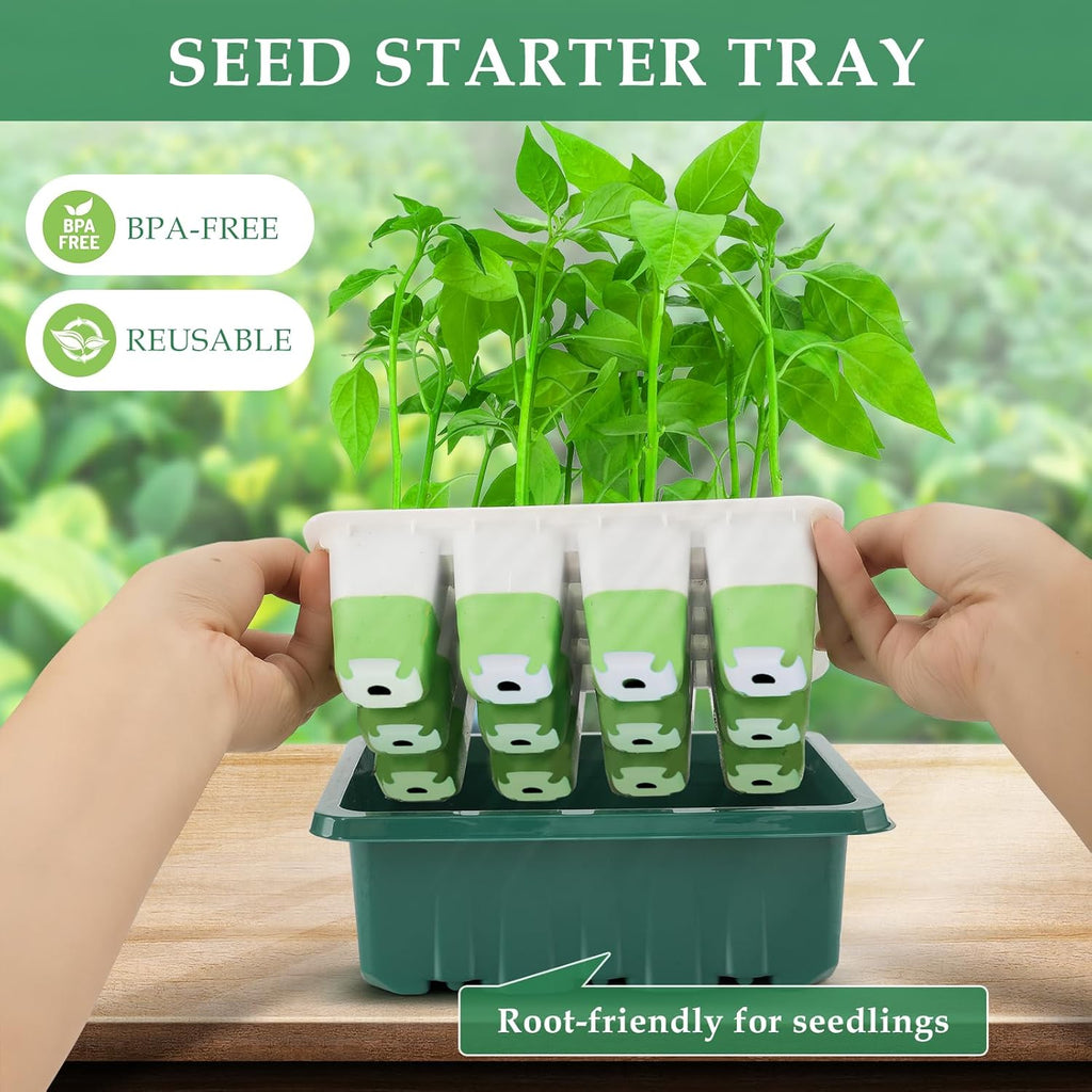 Seed Starter Tray, 48 Cells Indoor Seed Starter Kit, Flexible Silicone Designed Seedling Starter Trays, Germination