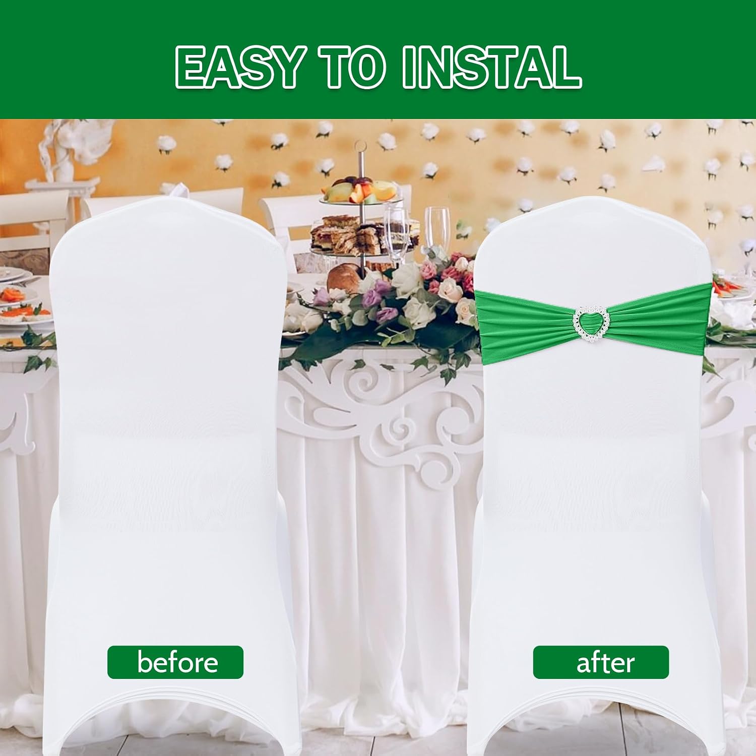 Pack of 30 Spandex Chair Sashes Bows Stretch Chair Cover Band with Buckle Slider Universal Elastic Chair Ties for