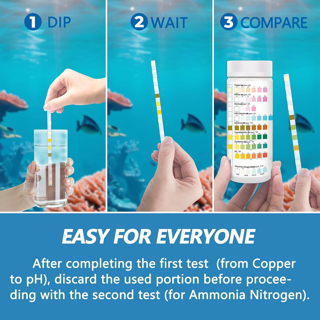 Aquarium Test Strips for Fish Tank: 9 in 1 Aquarium Ammonia Test Strips for Fish Tank - 125 Counts Aquarium Water