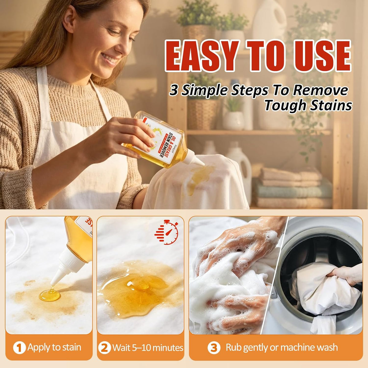 Oil Stain Remover for Clothes, 8.45 Fl Oz Grease Stain Remover