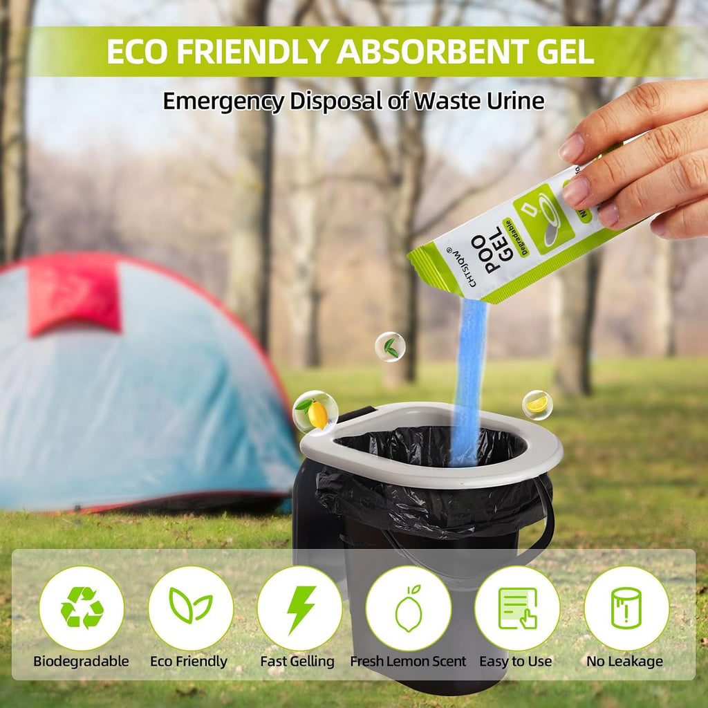 Portable Toilet Powder, Eco Absorbent Gel Liquid Waste Gelling and Deodorizing, Poo Urine Powder for Emergency Toilet