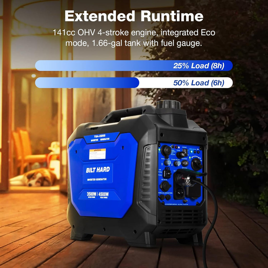 Dual Fuel Gas & Propane Powered Generator 4500W, Gas & Propane Powered Generator with CO Sensor, RV Ready, Parallel