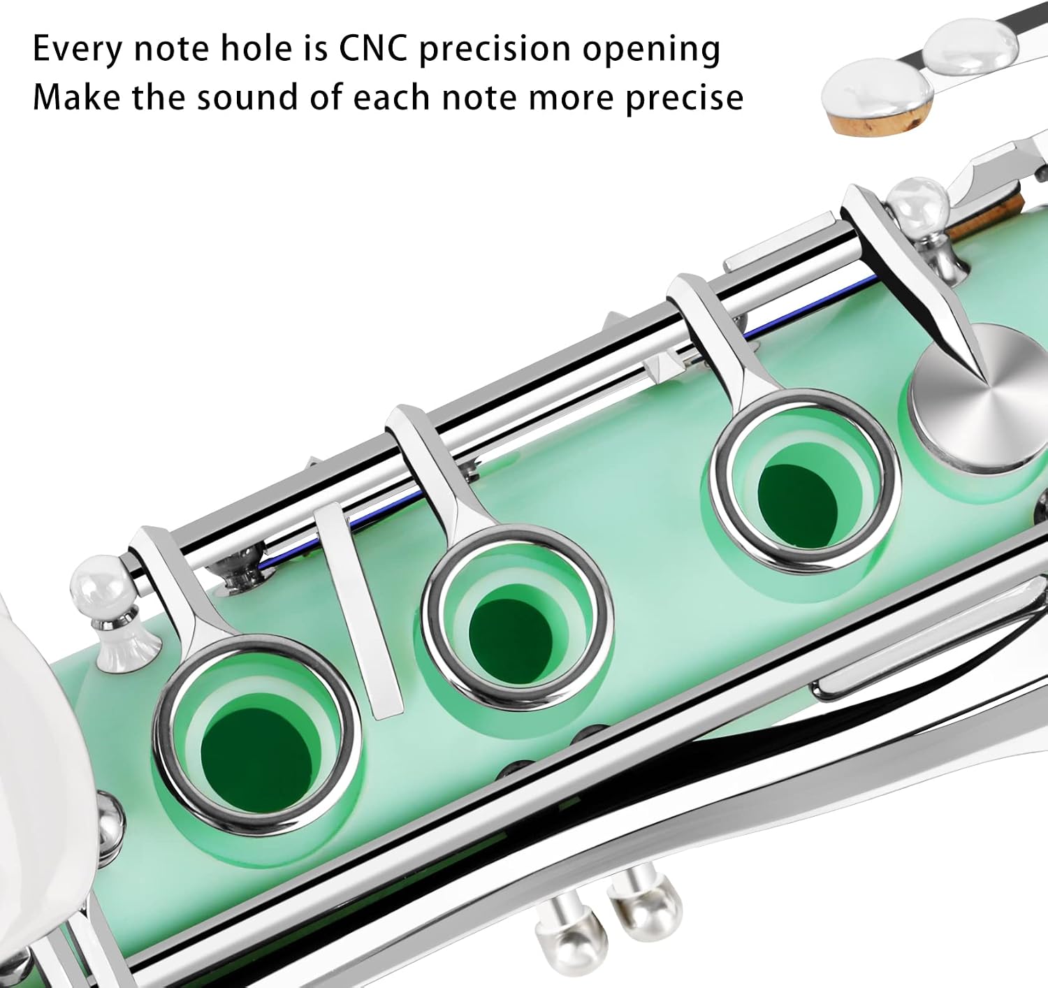 Clarinet Bb Flat 17 Nickel Keys Green Beginner Clarinet for Student with 2 Barrels Hard Clarine Cas and Cleaning Kit