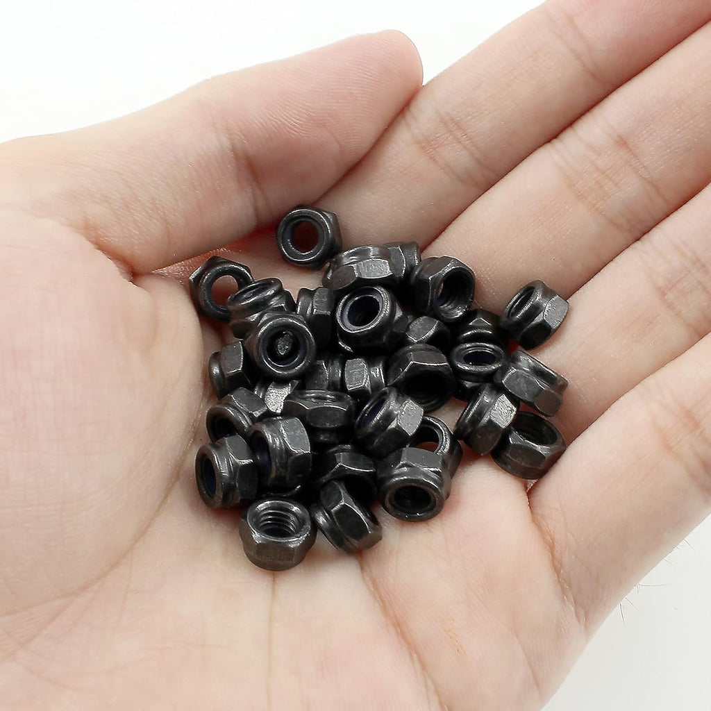 BokWin M5 x 0.8mm Black Zinc Plated Nylon Lock Nuts, 50PCS