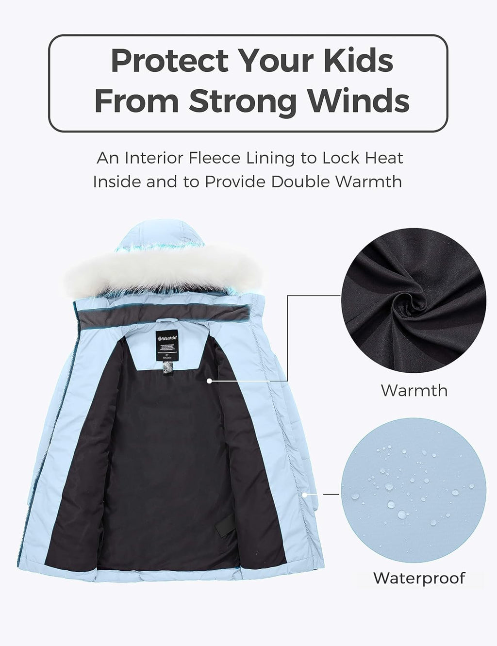 Girls' Winter Coat Waterproof Long Puffer Jacket Warm Parka Hooded | 5000mm Waterproof,Removable Faux Fur Hood,Fleece